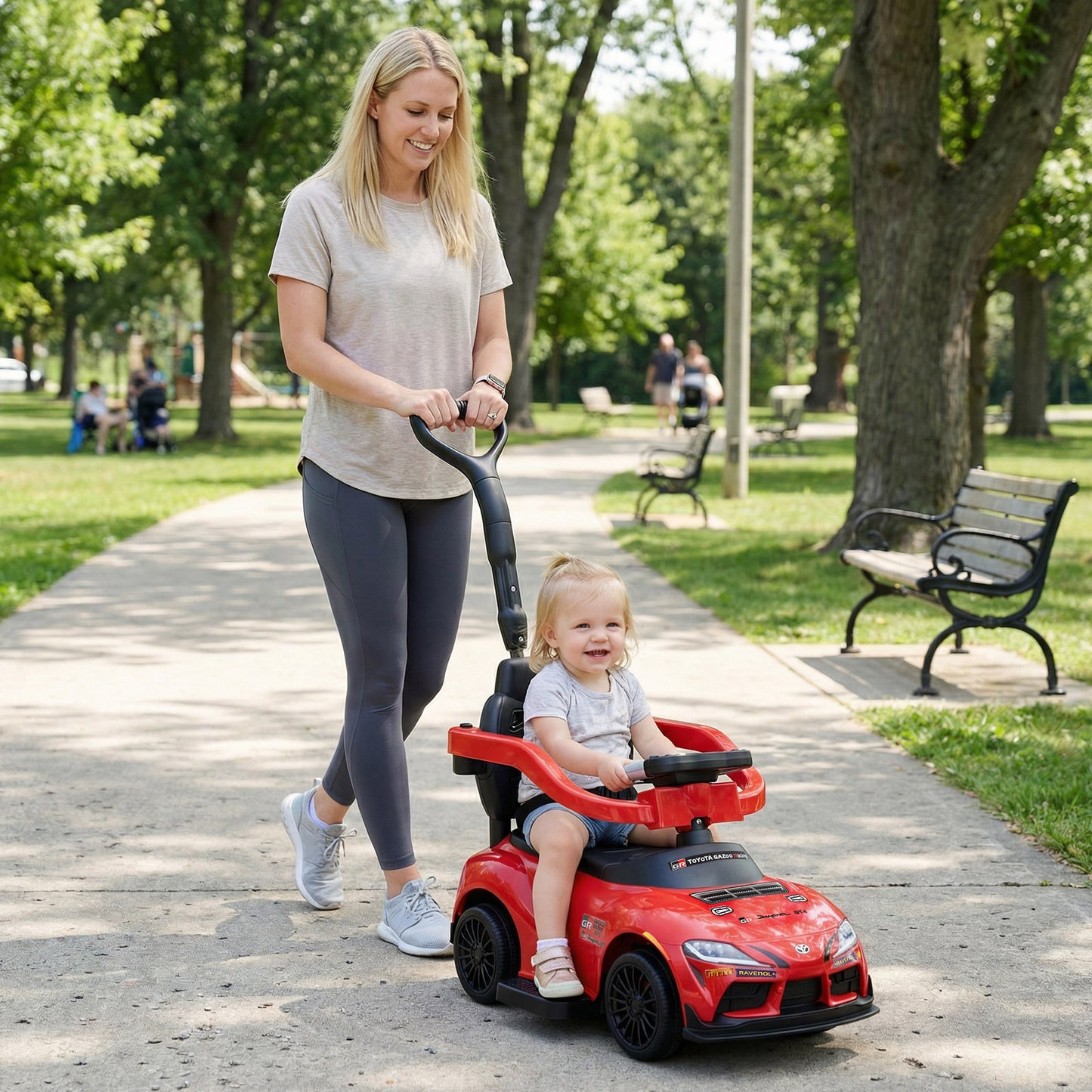 3-in-1 Push Car for Toddlers Toyota Licensed Sliding Car with Handle and Music-Red