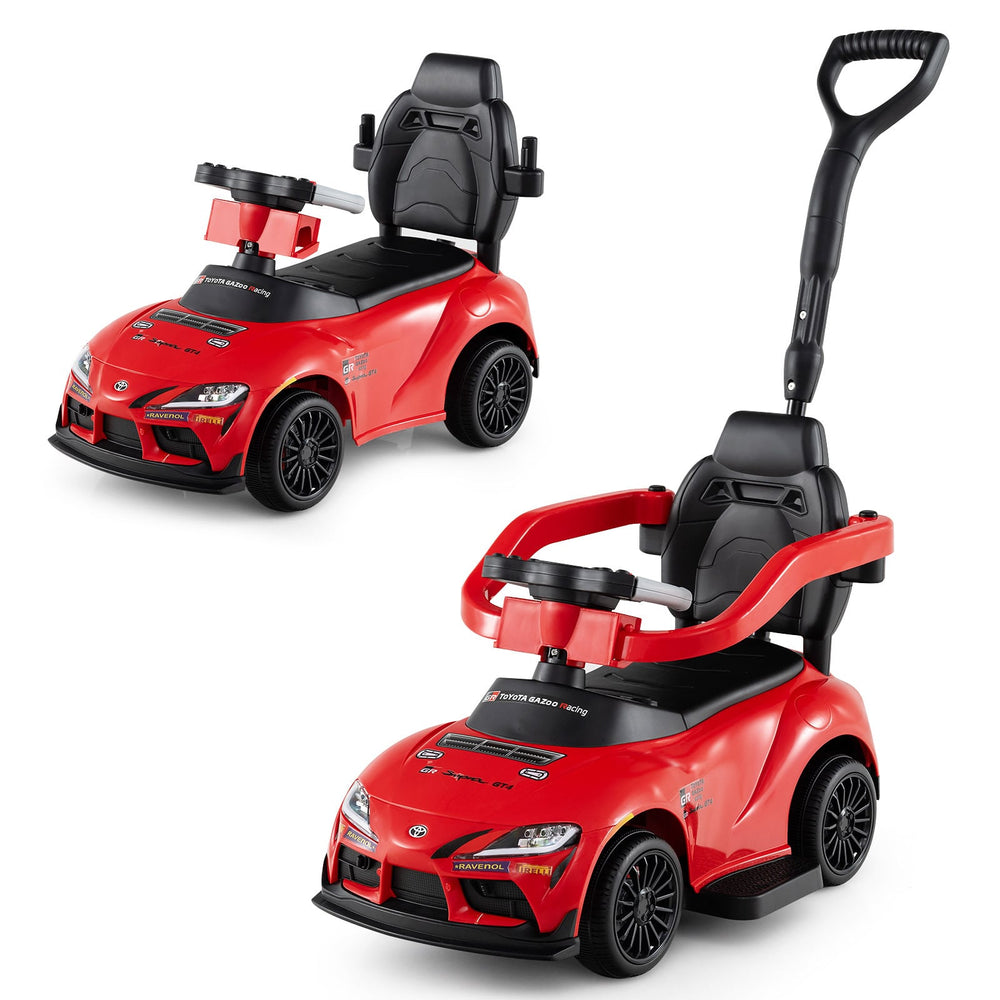 3-in-1 Push Car for Toddlers Toyota Licensed Sliding Car with Handle and Music-Red