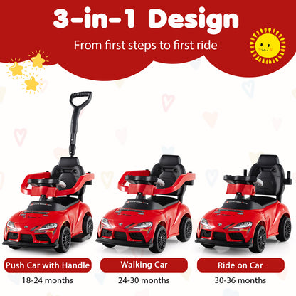 3-in-1 Push Car for Toddlers Toyota Licensed Sliding Car with Handle and Music-Red