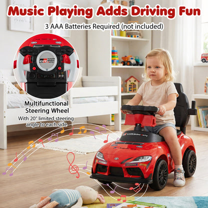 3-in-1 Push Car for Toddlers Toyota Licensed Sliding Car with Handle and Music-Red