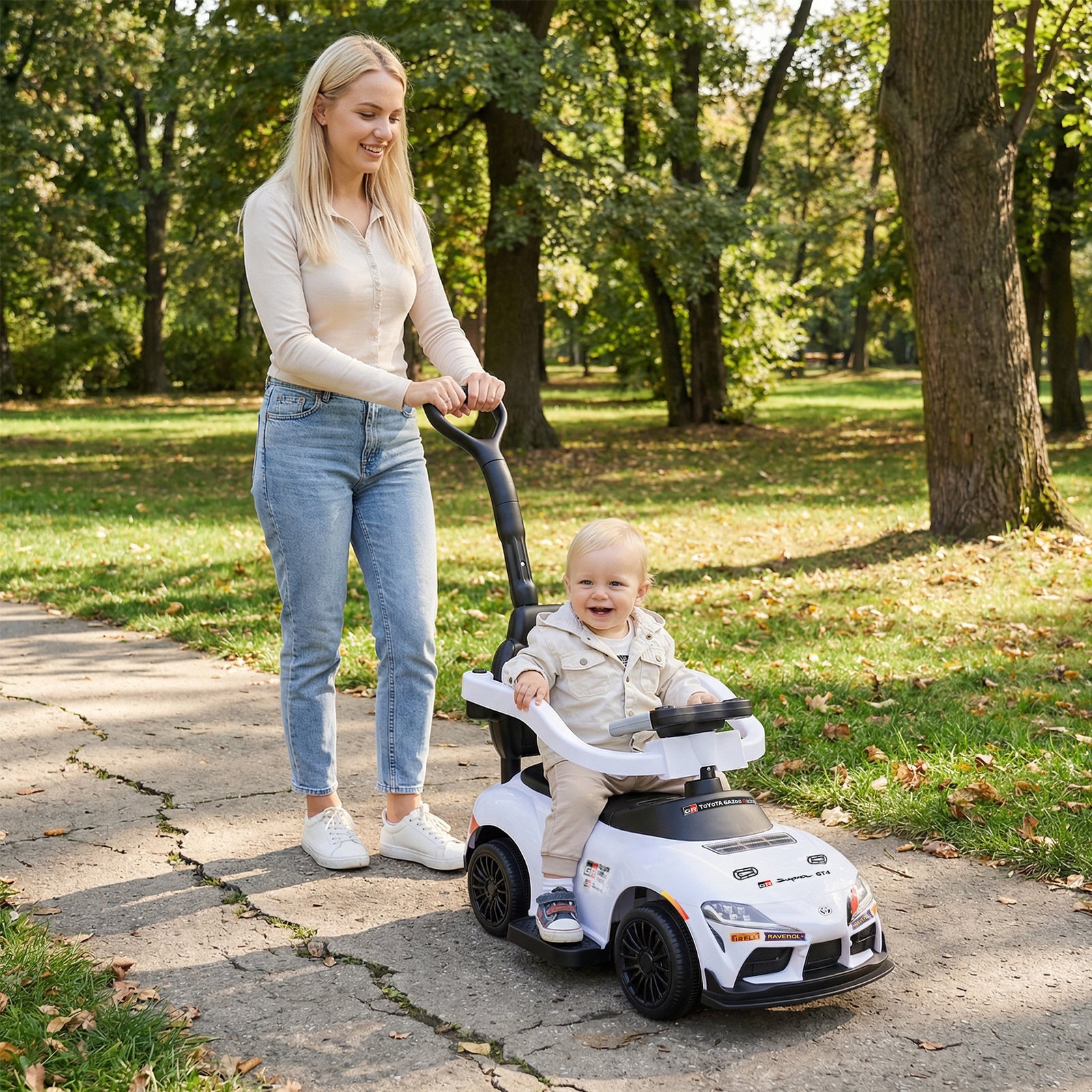 3-in-1 Push Car for Toddlers Toyota Licensed Sliding Car with Handle and Music-White