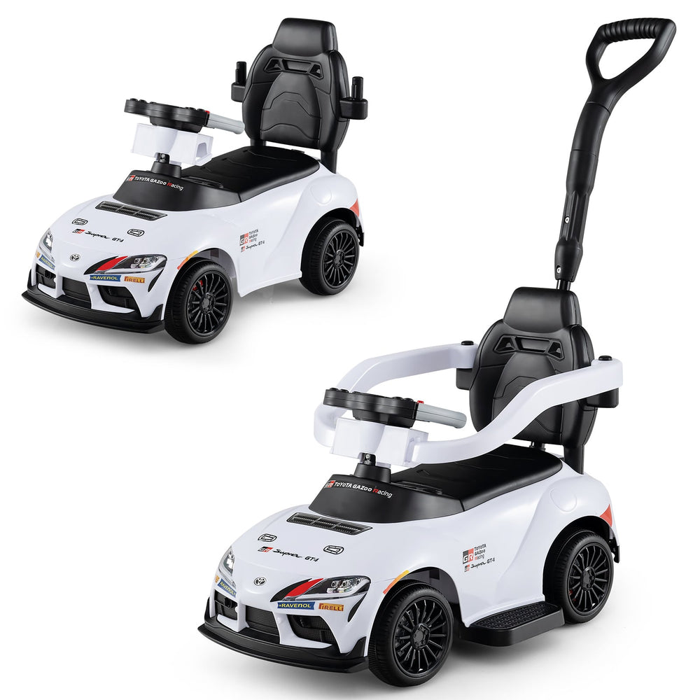 3-in-1 Push Car for Toddlers Toyota Licensed Sliding Car with Handle and Music-White