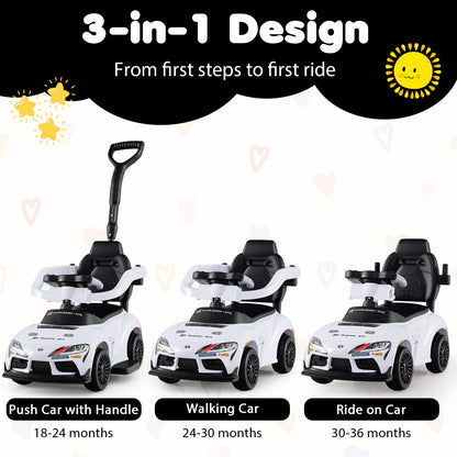 3-in-1 Push Car for Toddlers Toyota Licensed Sliding Car with Handle and Music-White