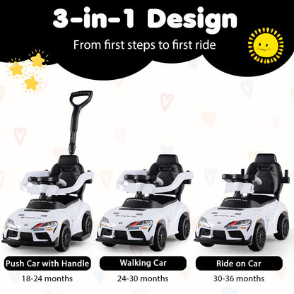3-in-1 Push Car for Toddlers Toyota Licensed Sliding Car with Handle and Music-White