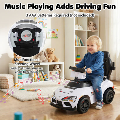 3-in-1 Push Car for Toddlers Toyota Licensed Sliding Car with Handle and Music-White