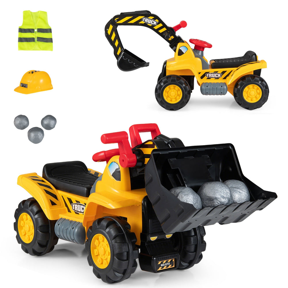 3-in-1 Ride on Excavator Bulldozer with Engine Sound and Under Seat Storage