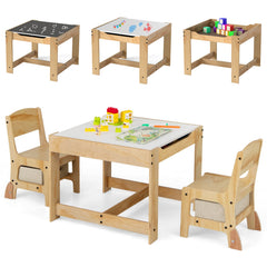 3 in 1 Wooden Kids Table and Chair Set with Removable Tabletop and Drawers-Beige