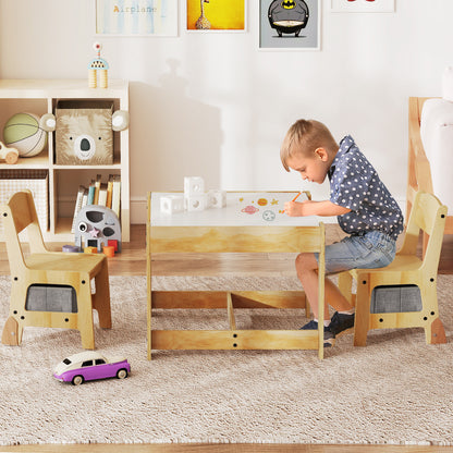 3 in 1 Wooden Kids Table and Chair Set with Removable Tabletop and Drawers-Grey
