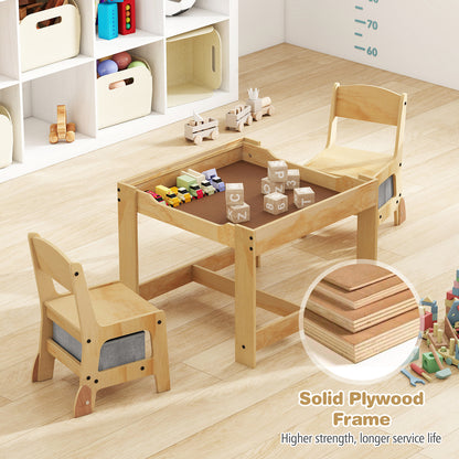 3 in 1 Wooden Kids Table and Chair Set with Removable Tabletop and Drawers-Grey