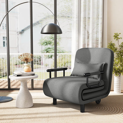 3-in-1 Convertible Sofa Bed with 5-Position Adjustable Backrest-Grey