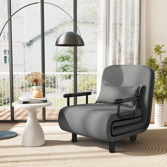 3-in-1 Convertible Sofa Bed with 5-Position Adjustable Backrest-Grey