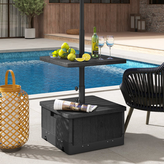 3-in-1 Patio Umbrella Base with Adjustable Tray and Weighted Bag-Black