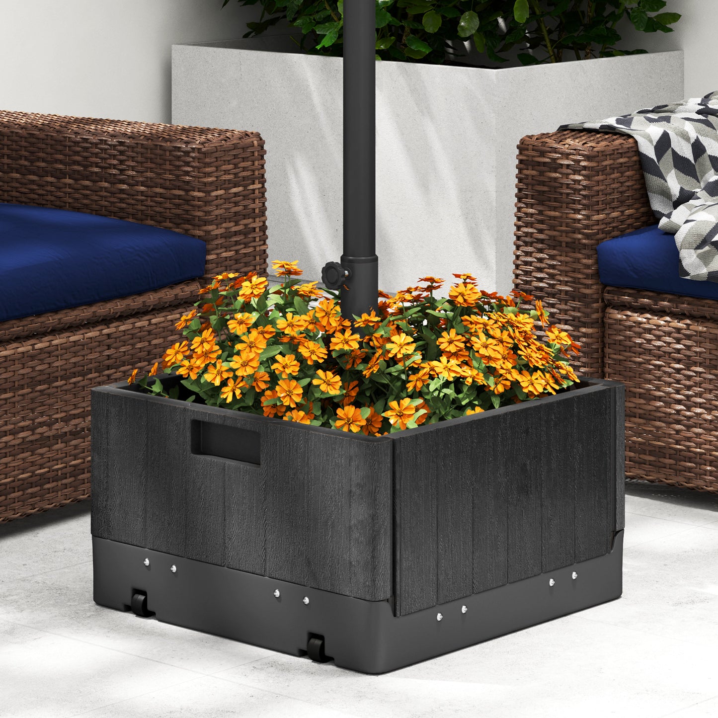 3-in-1 Patio Umbrella Base with Adjustable Tray and Weighted Bag-Black