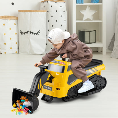 3-in-1 Ride on Tractor Electric Excavator Bulldozer Roller with Adjustable Arms-Yellow