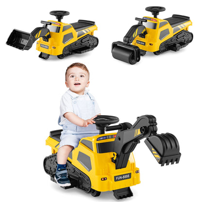 3-in-1 Ride on Tractor Electric Excavator Bulldozer Roller with Adjustable Arms-Yellow