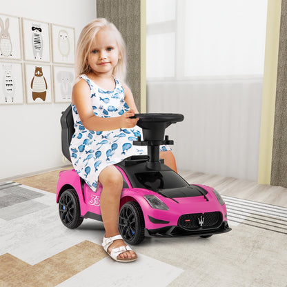 3-in-1 Ride on Push Car with 2 Universal Wheels, Music Steering, Guardrail and Handlebar-Pink