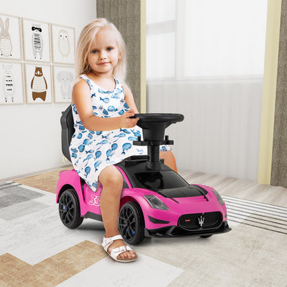 3-in-1 Ride on Push Car with 2 Universal Wheels, Music Steering, Guardrail and Handlebar-Pink