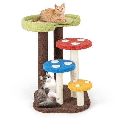 3-In-1 Cat Tree with 3 Full-Wrapped Sisal Posts and Removable Mat & Platforms-Multicolor