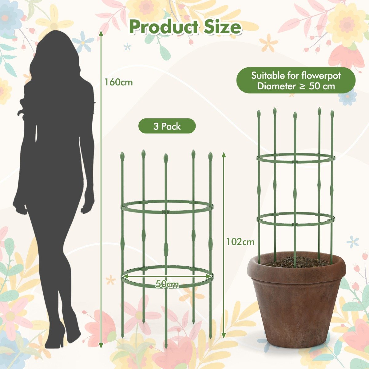 3-Pack Garden Trellis for Climbing Vines Flowers Potted Plants Vegetables Fruits-S