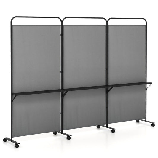 3-Panel 188cm Rolling Privacy Screen Folding Room Divider-Grey