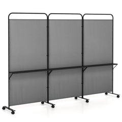 3-Panel 188cm Rolling Privacy Screen Folding Room Divider-Grey