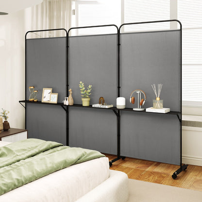3-Panel 188cm Rolling Privacy Screen Folding Room Divider-Grey