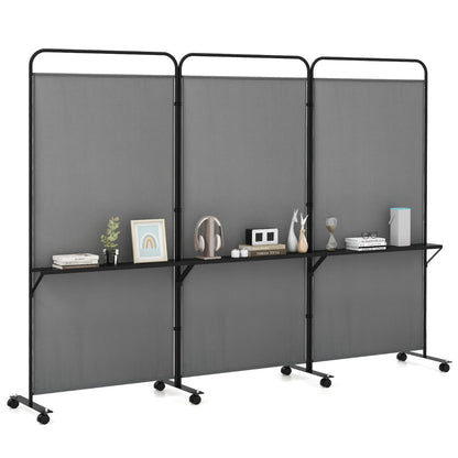 3-Panel 188cm Rolling Privacy Screen Folding Room Divider-Grey