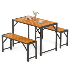 3-Pieces Patio Dining Set with Outdoor Picnic Table and 2 Benches for 4 People