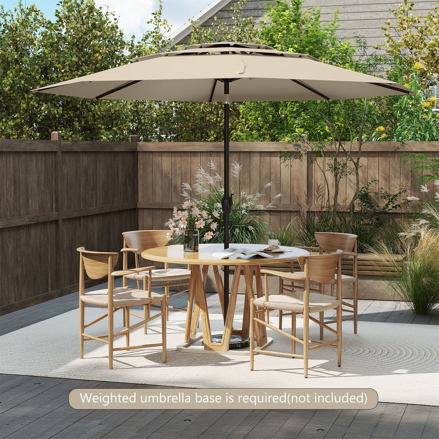 295 cm 3-tier Vented Patio Large Market Table Umbrella with Push Button Tilt-Beige