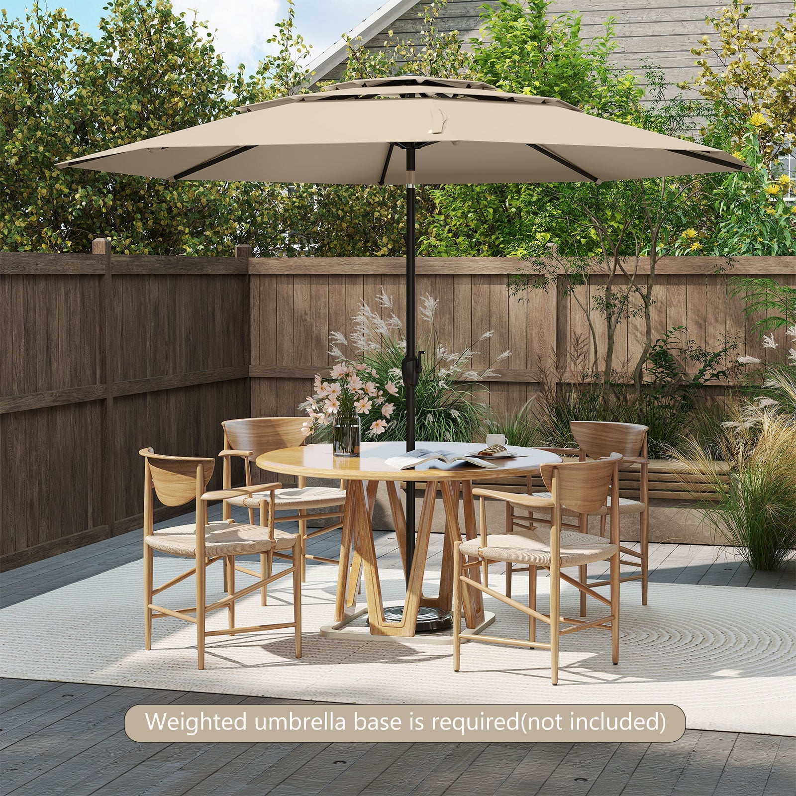 295 cm 3-tier Vented Patio Large Market Table Umbrella with Push Button Tilt-Beige