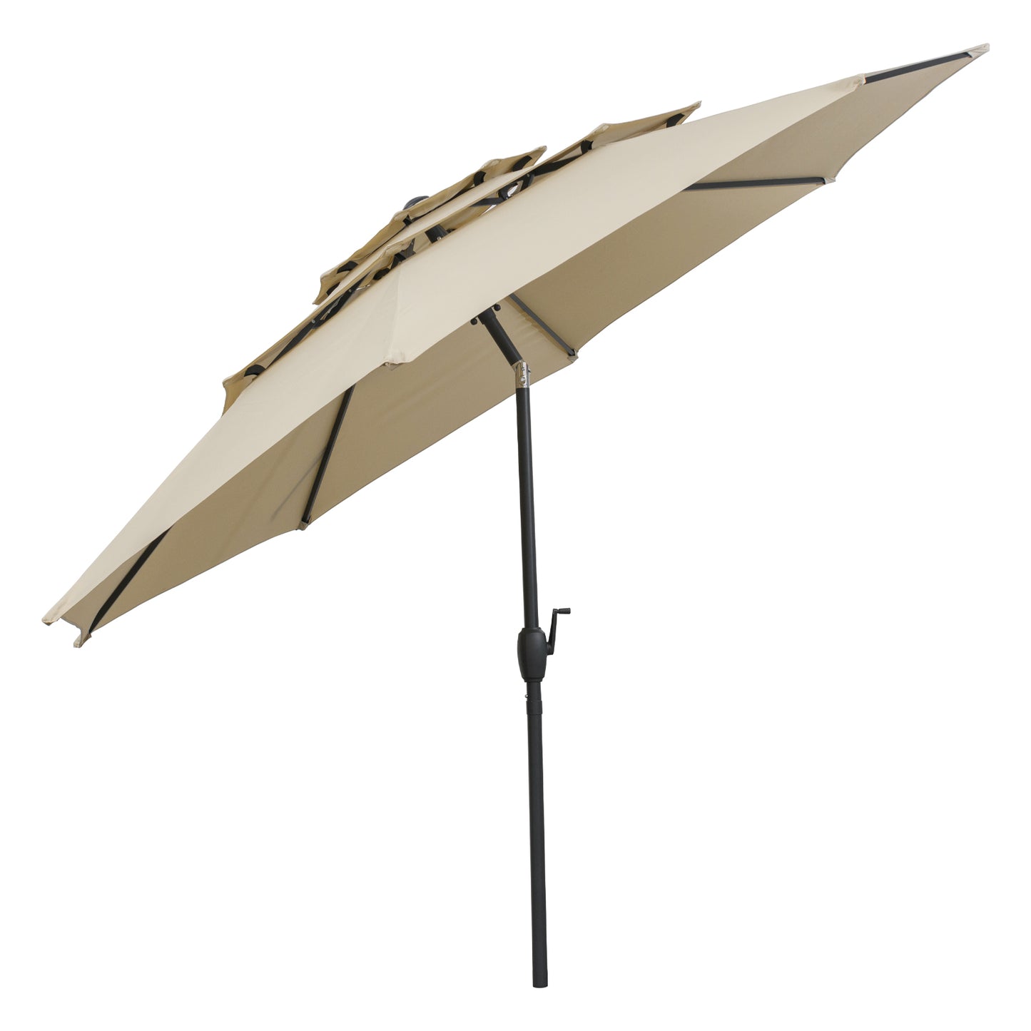 295 cm 3-tier Vented Patio Large Market Table Umbrella with Push Button Tilt-Beige
