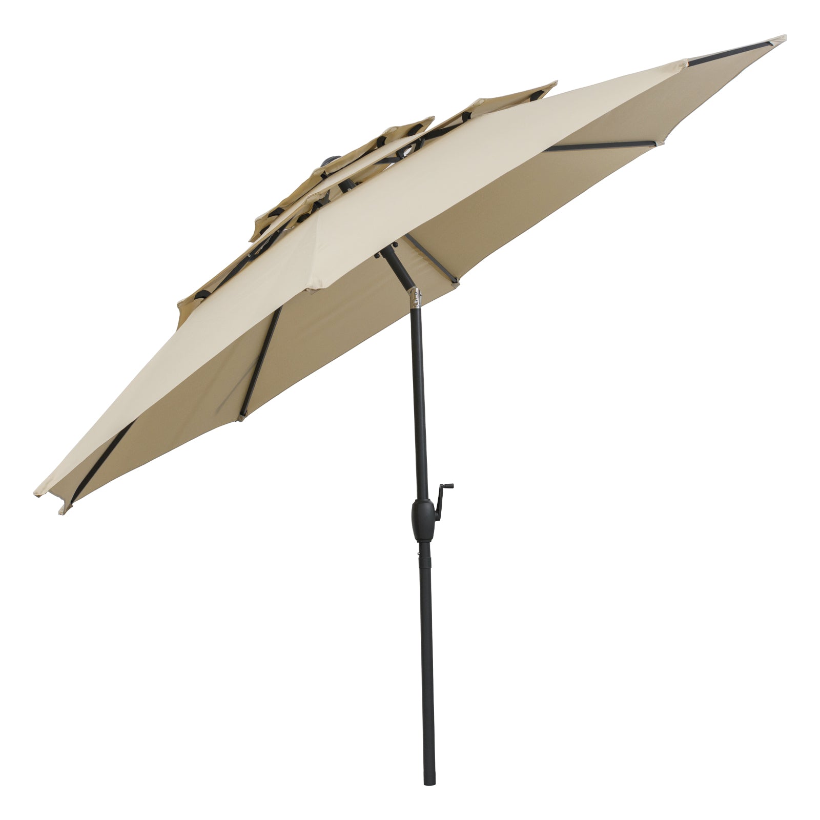 295 cm 3-tier Vented Patio Large Market Table Umbrella with Push Button Tilt-Beige