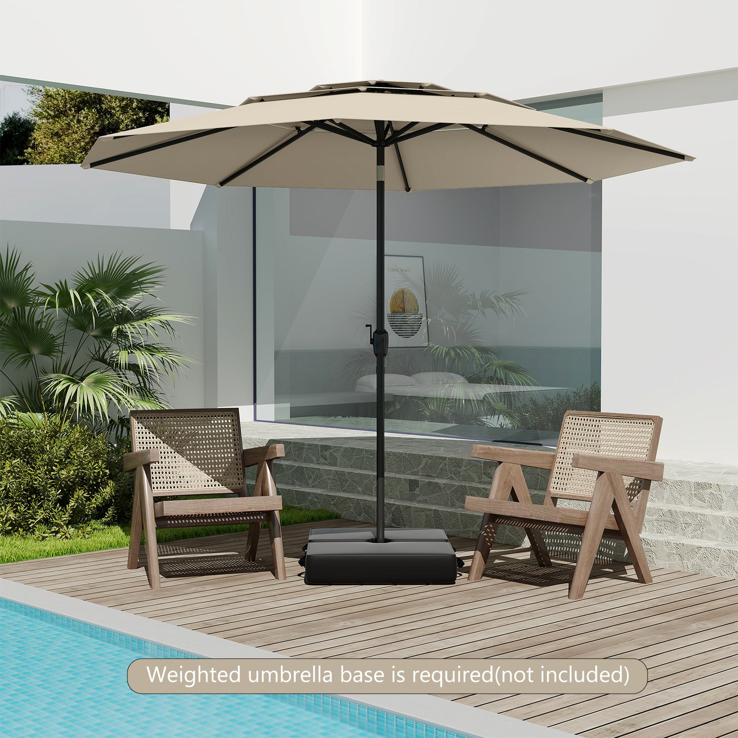 295 cm 3-tier Vented Patio Large Market Table Umbrella with Push Button Tilt-Beige