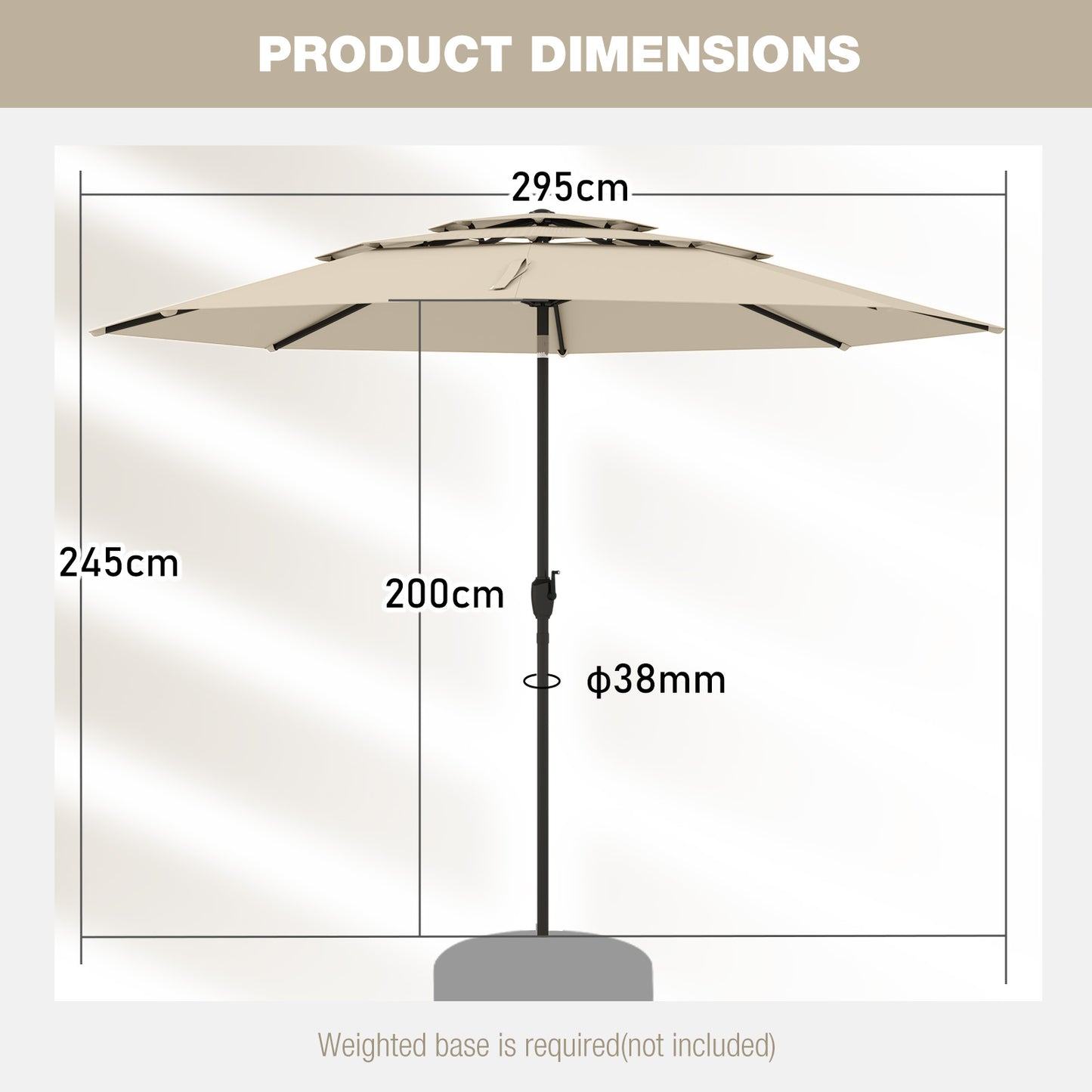 295 cm 3-tier Vented Patio Large Market Table Umbrella with Push Button Tilt-Beige