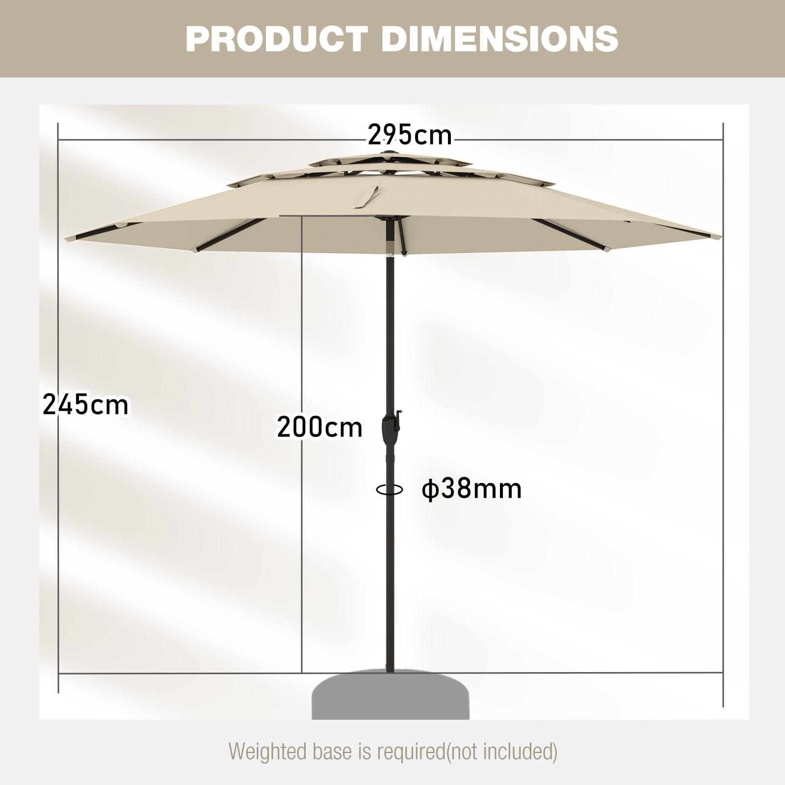 295 cm 3-tier Vented Patio Large Market Table Umbrella with Push Button Tilt-Beige