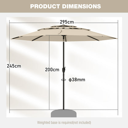 295 cm 3-tier Vented Patio Large Market Table Umbrella with Push Button Tilt-Beige