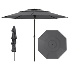 295 cm 3-tier Vented Patio Large Market Table Umbrella with Push Button Tilt-Grey
