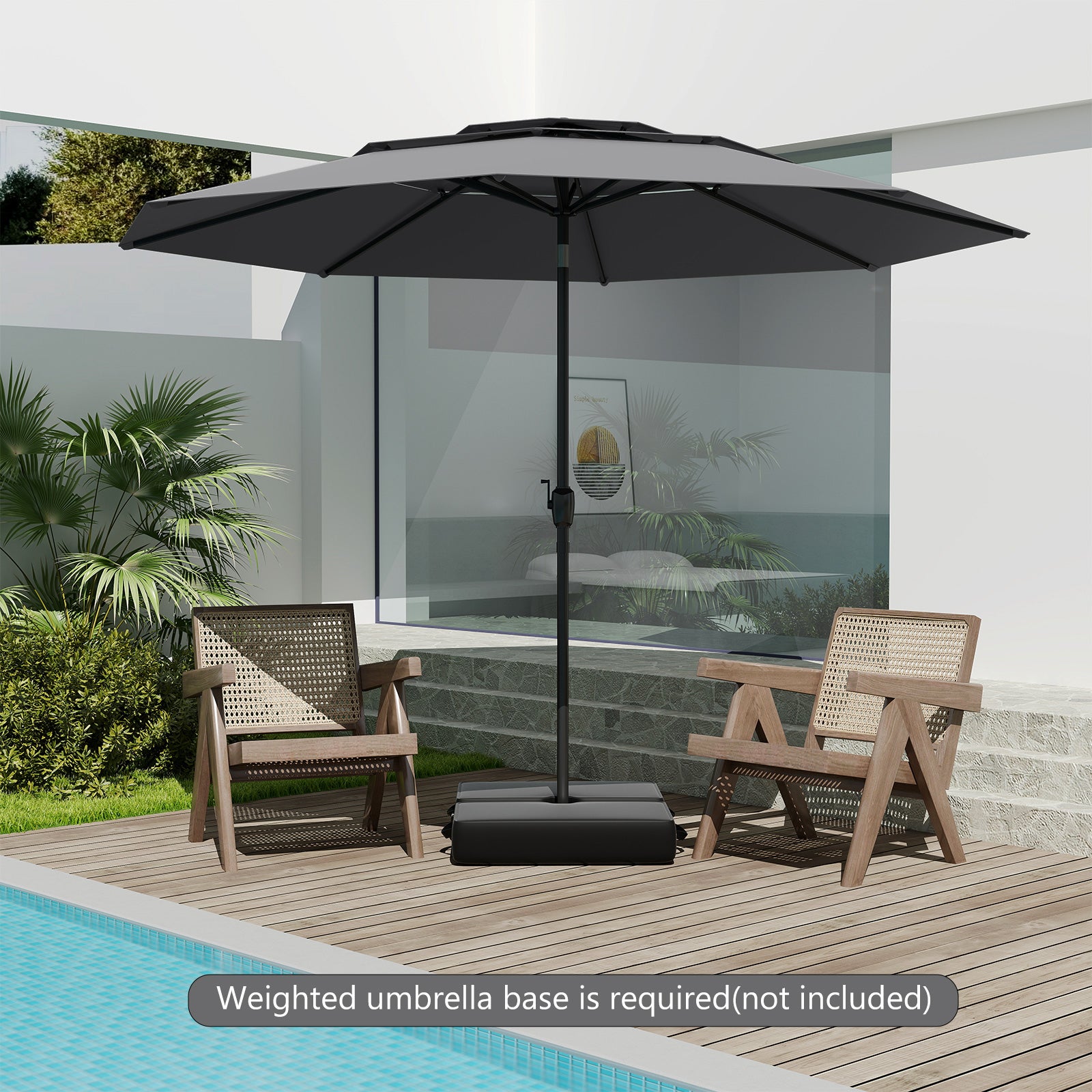 295 cm 3-tier Vented Patio Large Market Table Umbrella with Push Button Tilt-Grey