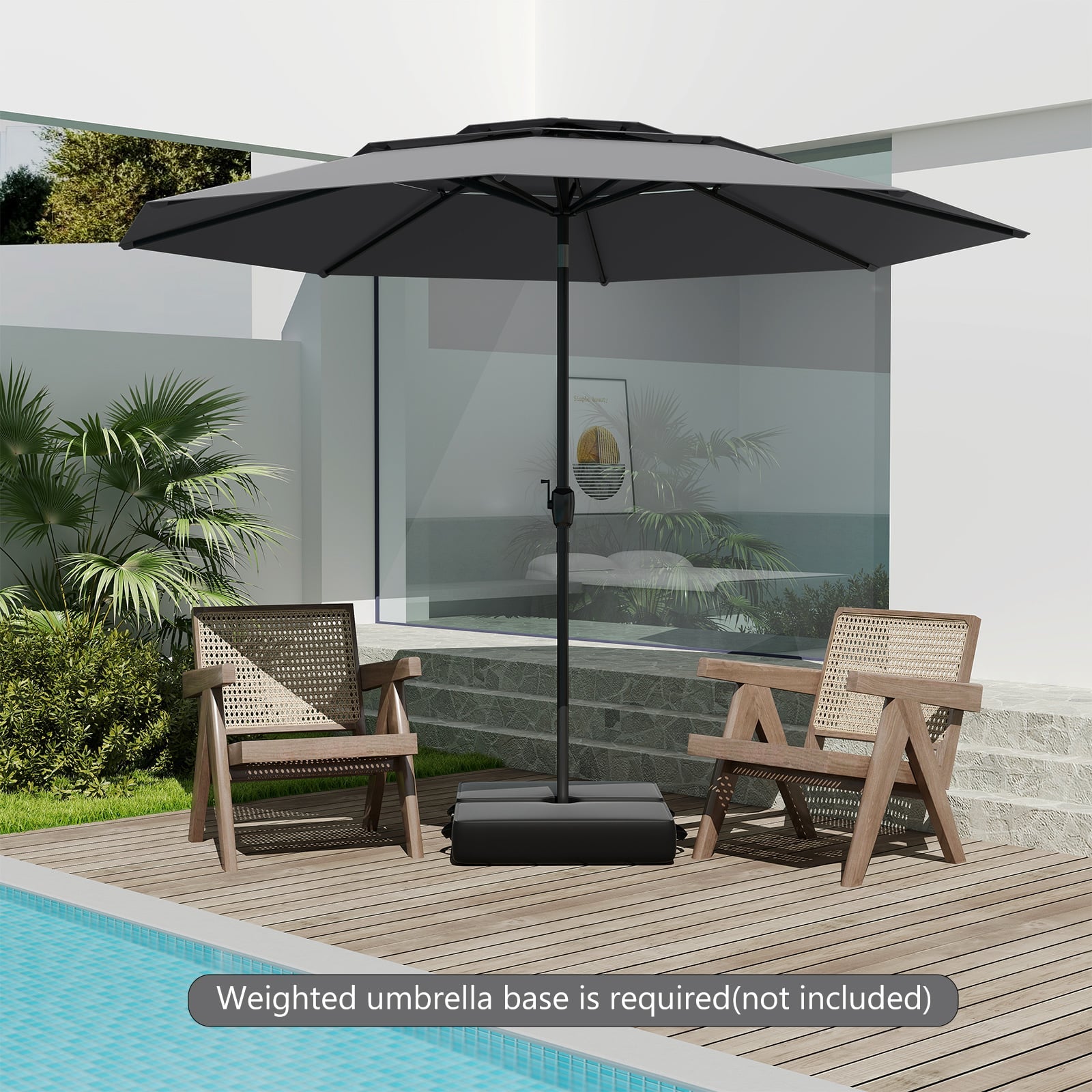 295 cm 3-tier Vented Patio Large Market Table Umbrella with Push Button Tilt-Grey