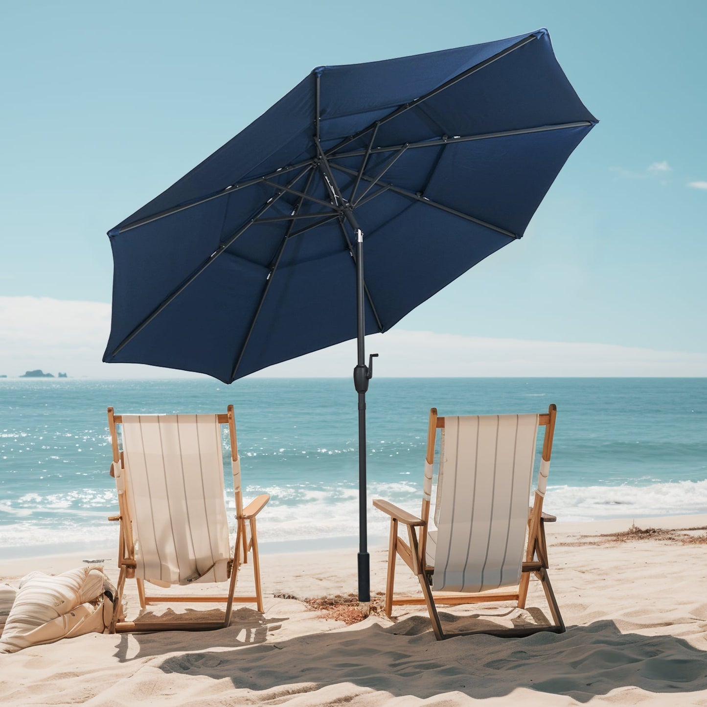 295 cm 3-tier Vented Patio Large Market Table Umbrella with Push Button Tilt-Navy