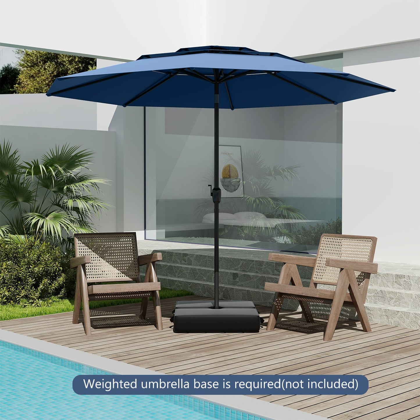 295 cm 3-tier Vented Patio Large Market Table Umbrella with Push Button Tilt-Navy