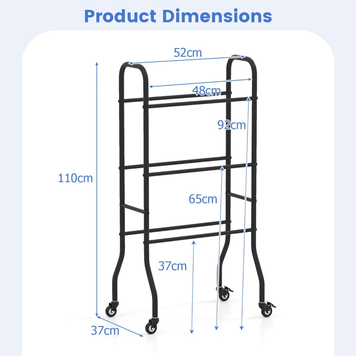 3-Tier Basketball Rack with 4 Universal Wheels and Metal Frame