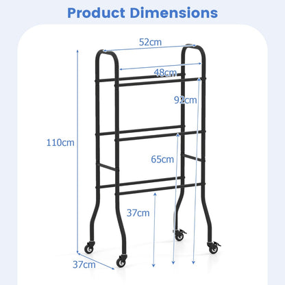 3-Tier Basketball Rack with 4 Universal Wheels and Metal Frame