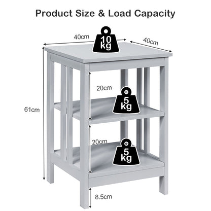 3-Tier Nightstand with Reinforced Bars for Bedroom Living Room Hall Easy Assembly-Grey