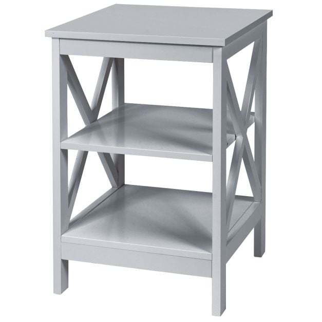 3-Tier Nightstand End Table with X Design Storage -Gray