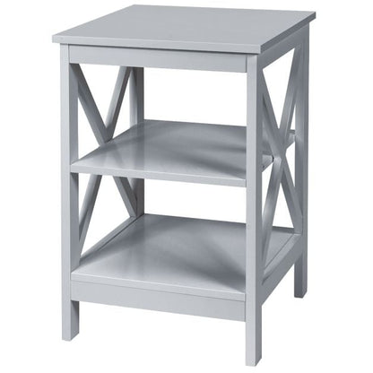 3-Tier Nightstand End Table with X Design Storage -Gray