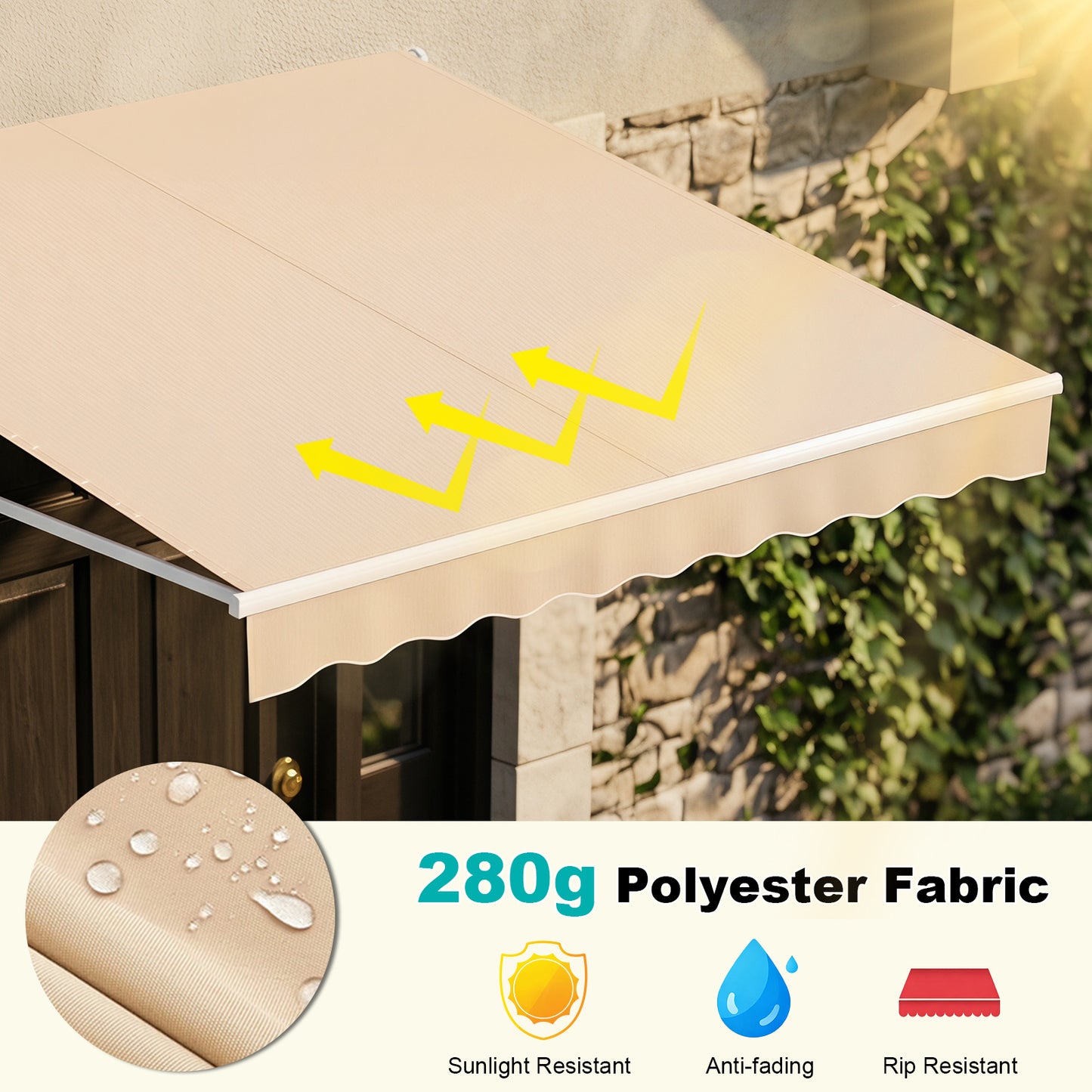 3 x 2.5 M Patio Retractable Awning with Manual Crank Handle and Adjustable Protection Shelter-Beige