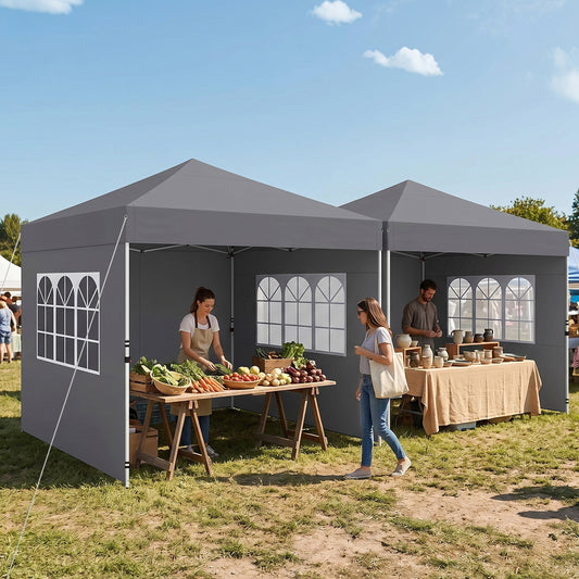 3 x 3 m Pop Up Canopy with 4 Sidewalls and Adjustable Height-Grey