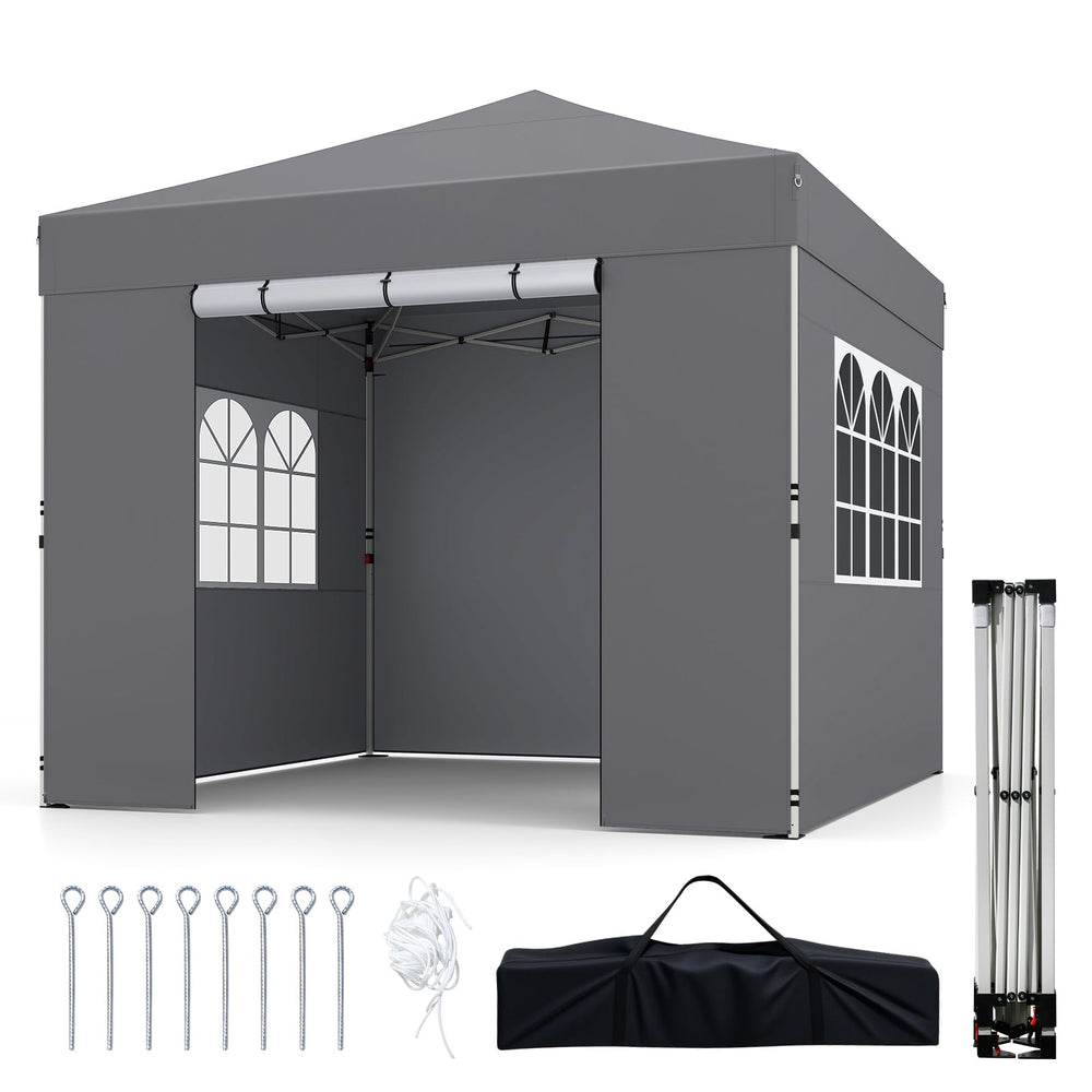 3 x 3 m Pop Up Canopy with 4 Sidewalls and Adjustable Height-Grey