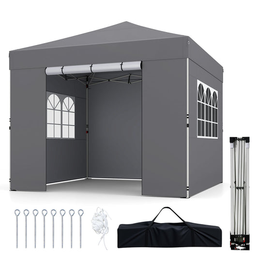 3 x 3 m Pop Up Canopy with 4 Sidewalls and Adjustable Height-Grey